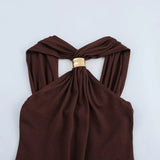 Women's Dress Women's Gold Trim Hanging Neck Knitting