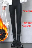 High Waisted Faux Pu Leather Leggings for Women Shiny Winter Pants Velvet Slimming Women's Leather Leggings