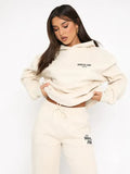 Hooded Trousers Set Printing Foamy Hip Hops Casual Women Plus Velvet