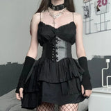 Gothic Dark Lace Up Crop Top Women Corset Belt Slim Cummerbunds PU Leather Top Harness Bustier Tops To Wear Out