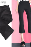 Pants Women Calf-length Flare Side-stripe Thin Summer Slim Ice-silk Womens Trousers Fashion Vintage Simple Leisure
