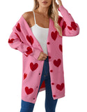 New Valentine's Day Love Knitted Cardigan V-Neck Button Long Coat Sweater