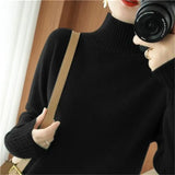 Zingj New Half High Collar Twist Thick Sweater Female Contracted All-Match Inside The Autumn Winter Solid Color Bottom Sweater-Outfit