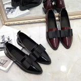 Korean Version Of The Bow Tip Casual Low Single Shoes Women's Flat Base Simple Socket Commuting Women's Leather