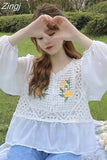 Women O-Neck Hollow Out Print Simple All-match Casual Fashion College Korean Style Ulzzang New Tops Hot Selling