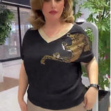 Sexy Fashion Plus-Size Women's V-Neck Loose Print