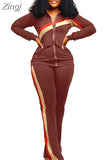 Winter Two Piece Set Women Tracksuit Zipper Stand Collar Jacket Tops Pants Suits Set Fashion Patchwork Two Piece
