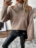 And Winter Women's Knitted Shoulder Half-High-Neck Solid Color Thread Temperament Casual
