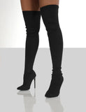 New Large-Size Women's Boots Elastic Boots Retro Women's Fine Heel High Heel High-Heeled Knitted Over Knee