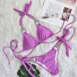 Zingj Vacation Solid Color Sexy Strap Swimsuit 2023 New Bikini Rhinestone Bathing