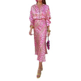 2025 New Women's Print Elegant Collar Long-Sleeved Shirt High-Waisted Skirt Fashion Suit