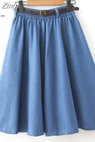 Women Casual Jeans Skirt Summer Korean Preppy Style Students A-Line High Waist Solid Color Midi Denim Skirt Faldas