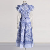 Fashion Printed Dress Women's Spring 2025 New Korean Casual High-Sleeve High-Rise Half-Senior