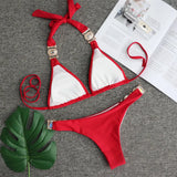 Zingj 2023 New Sport Bikini Sexy Crystal Diamond Bandage Red Split Female