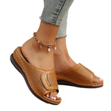New Large-Size Slope Heel Sandals Women's Wide Strip With Breathable Casual Shoes Pure Color Slope Heel Women's