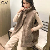 Womens Spring Autumn Loose Turn Down Collar Warm Thicken Korean Style Elegant All-match Kpop Female Waistcoats Casual