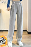 Winter Warm Sweatpants Women Fleece Trousers Solid Lose Thick Casual Pants Winter Warm Women Fleece Cotton