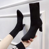Yards Socks Elastic Boots Coarse With Square Head In Velvet Skinny Skinny Boots