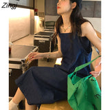 Dresses Women Minimalist Pure Retro Design All-match Sleeveless Summer Midi Vestidos Casual Trendy Japanese Style