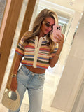 2025 New Crochet POLO Shirt Knitted Knitted Blouse Shorts Set