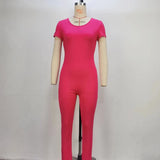 Zingj Solid Color Short-Sleeved Jumpsuits In 2024 Fall Slim Sports Leggings
