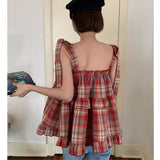 Lace Up Sleeveless Plaid Cami TopOutfit