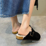 Large-Size Bag Head Thick-Bottom Cotton Slippers Women Plus Velvet Cork Dragged Lazy Man Velvet
