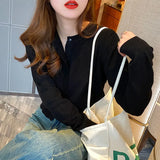 Zingj Season New Knit Cardigan Coat Korean Version Thin Thin Round Collar Long Sleeve With Sweater Black Jacket-Outfit