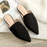 Bag Head Flat Tip Tip Half Slippers Women's Velvet Black Muller Shoes Single Shoe Size