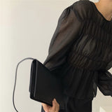 Spring Blusa O-Neck Puff Long Sleeve Blouse Korean Ins Solid Pleated Design Perspective Summer Shirt Fashion Clothing