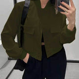 New Female Temperament Female Retro Brown Loose Pocket Long-Sleeved Blazer