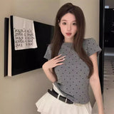 Zingj Polka Dot Round Collar Short Sleeved T Shirt Women's Wear 2024 Summer Short Slim Show Thin With Casual Student