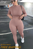 Women Two Pieces Set Fall Autumn Yoga Suit Sets Long Sleeve T-shirt Crop Tops High Waist Leggings Gym Workout
