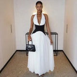 Summer New Women's Fashion Bumpy Dark V Sexy Sleeveless Hanging Neck Swing Dress Dress