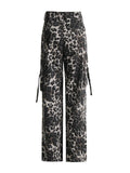 Zingj And Summer 2024 New Leopard Print Multi-Pocket Decorative Design Feel Tooling Denim Casual Pants