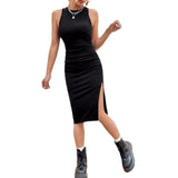 Zingj Women's Wear Summer 2024 New Round Collar Sleeveless Fanny Pack Hip Slit Dress