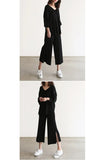 Wind Knitted Set Of Trousers Autumn New V-Neck Top + Open Wide Leg Pants Fashion Temperament