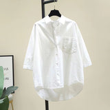 Simple Spring And Summer Thin Cotton Short-Sleeved Shirt Women Fashion Loose Long Pocket Shirt Shirt