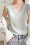 Women's Elegant Blouse Summer Sleeveless Satin Blouse Chiffon Top Shirt Office White Blouse for Women Trend