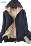 Women's Warm Casual Hoodie Jacket Ladies Thick Velvet Long Sleeve Zipper Lamb Cashmere Hoodies Female
