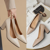 Single Shoes Women's Coarse Heel 202 Spring New Pointed Work Shoes Shallow One-Foot Pedal Korean Version Of High Heel