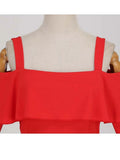 Neck Elegant Christmas Party Dress Women Long Sleeve Spaghetti Strap Ruffles Xmas Evening Costume Midi Sundres Tunic