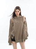Zingj Zip Hoodie Female Fall High Street Metallic Matching Jacket Niche Hollowed-Out Design Hoodie