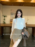 Xixi 2025 Autumn White Standard Temperament Collared Flowers Chiffon Shirt Women Long Sleeve Tops Women Tide