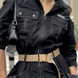 Personality Out-To-Shoulder Design Work-In-Sense Dress Women's Summer High-End Zipper (Including