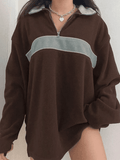 Fleece Patchwork Half Zip Sweatshirt- Outfit