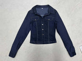 Style Personality Hottie Work Clothes Imitation Denim Shirt V-Word Collar Three Buckle Cardigan Casual