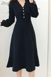 One Piece Korean Pleated Dress Long Sleeve Slim Woman Sweater Dresses Knitted Elegant Midi Party Woman Dress Autumn
