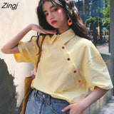 Colors T-shirts Women Candy-color Button Korean Style Chic Trendy College Students Ulzzang Teens Girls Summer Leisure