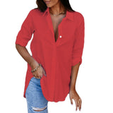 Explosion Autumn Simple Long Sleeve V-Neck Button Lady Shirt Shirt